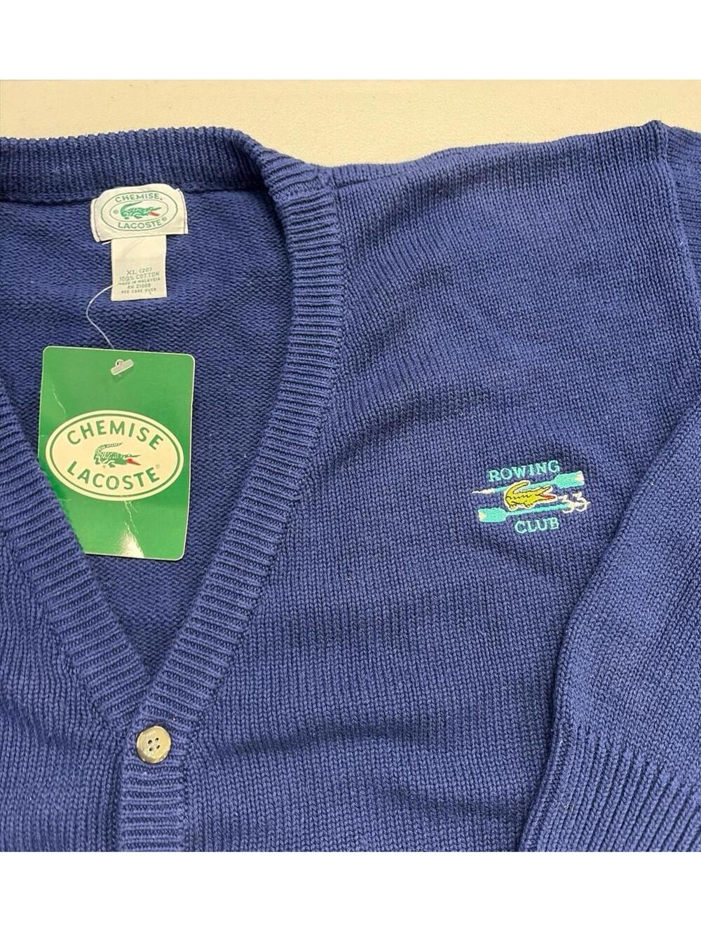 NWT Vintage 70s 80s Chemise Lacoste Navy Blue Rowing Club Cardigan Size XL